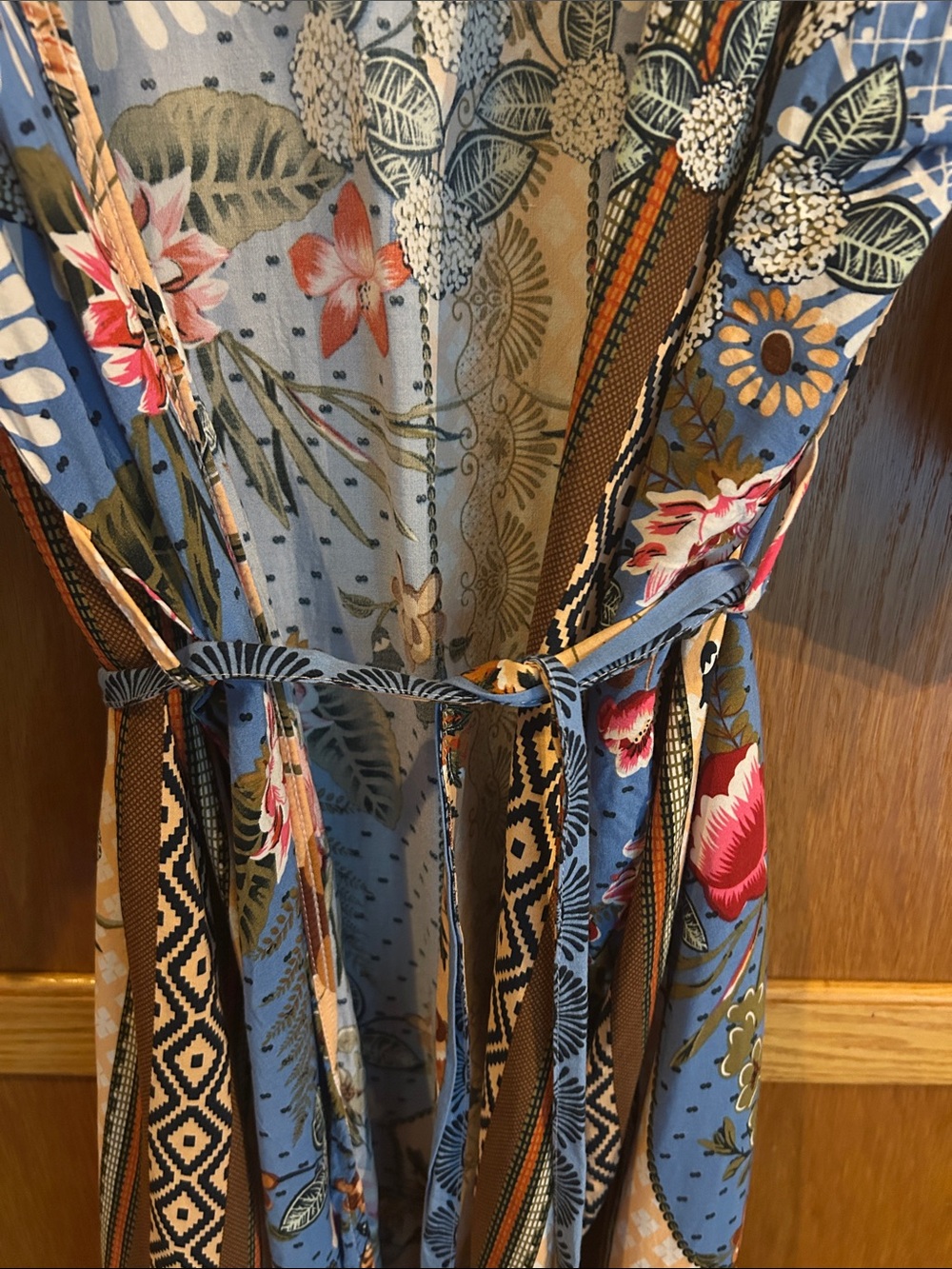 Boho Multi Print Mixed Media Maxi Robe - Picture 6 of 6